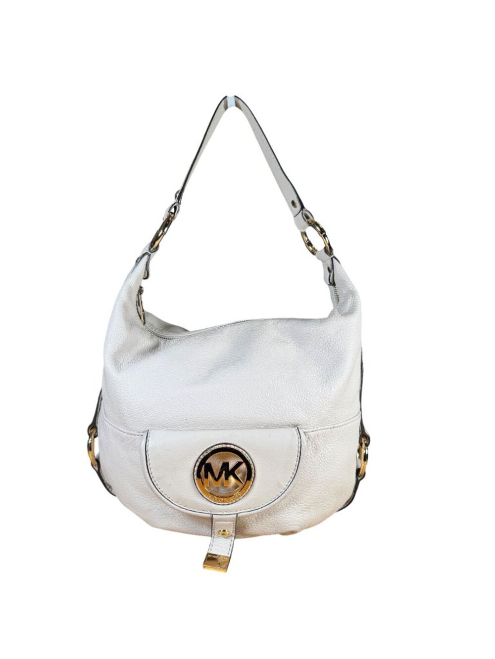 Michael Kors Fulton Vanilla Pebbled Leather Hobo Handbag with Gold Hardware